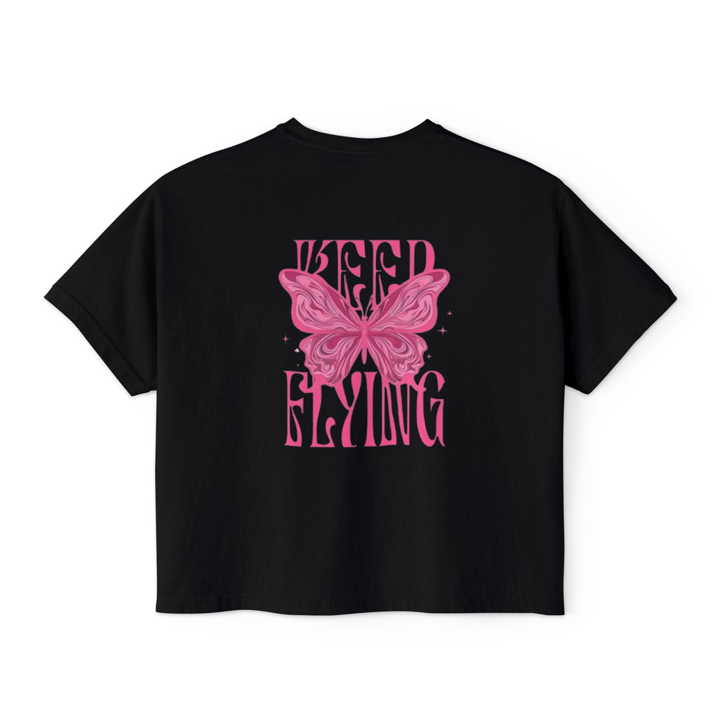Keep Flying Butterfly Boxy Tee — Women's Inspirational Graphic T‑Shirt