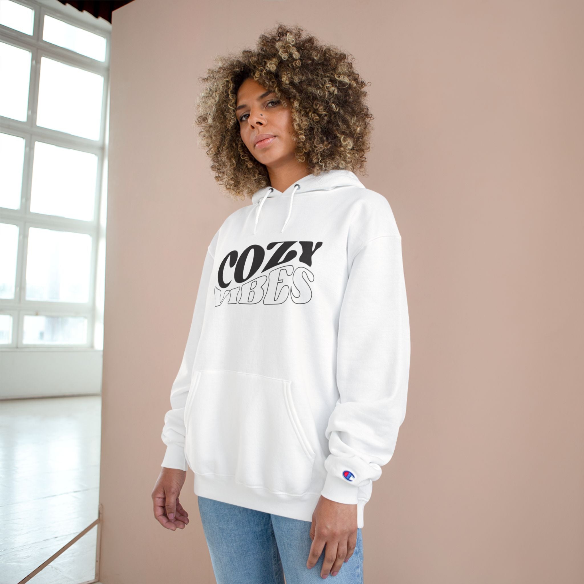 Cozy Vibes Hoodie — Relaxed Retro Graphic Champion Hoodie