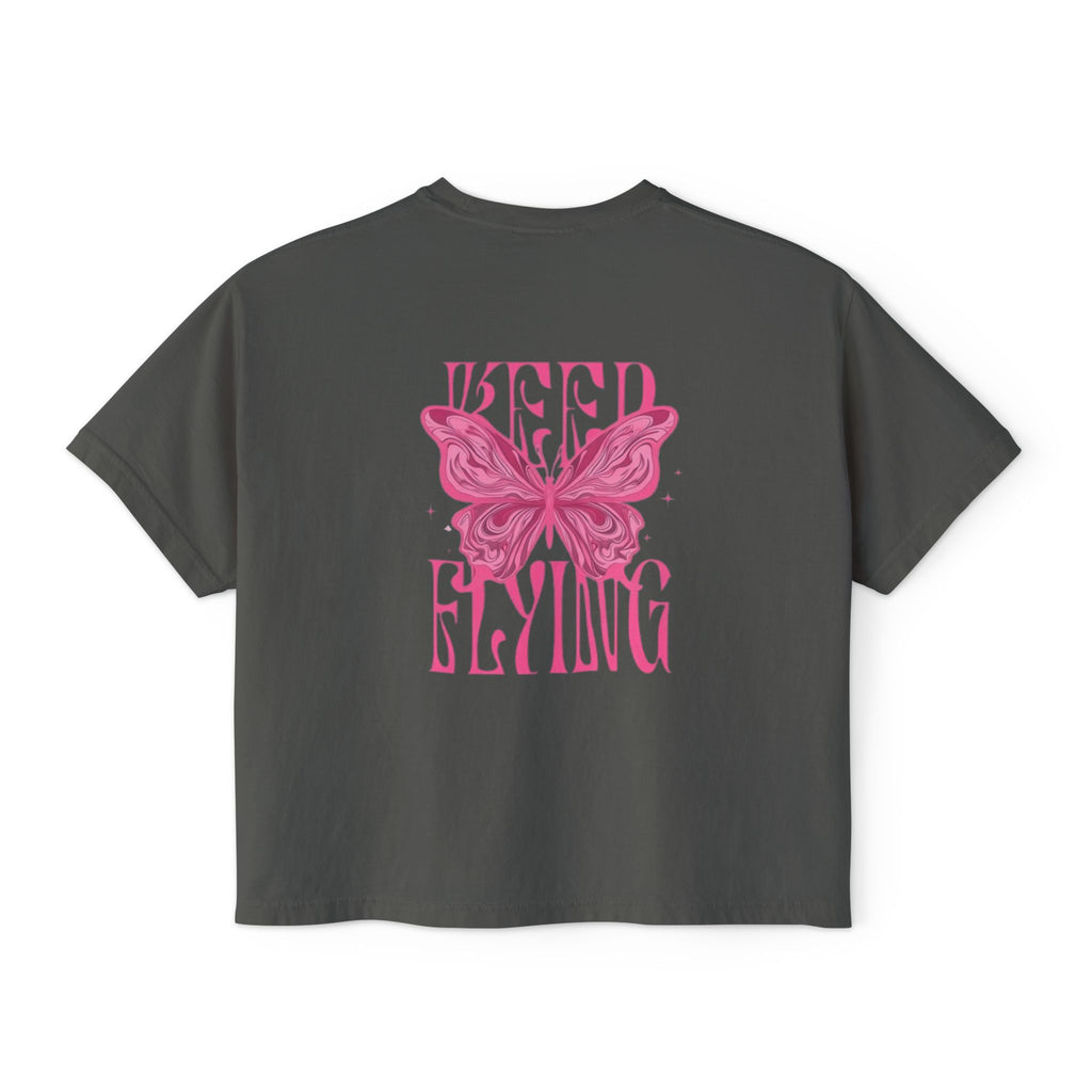 Keep Flying Butterfly Boxy Tee — Women's Inspirational Graphic T‑Shirt