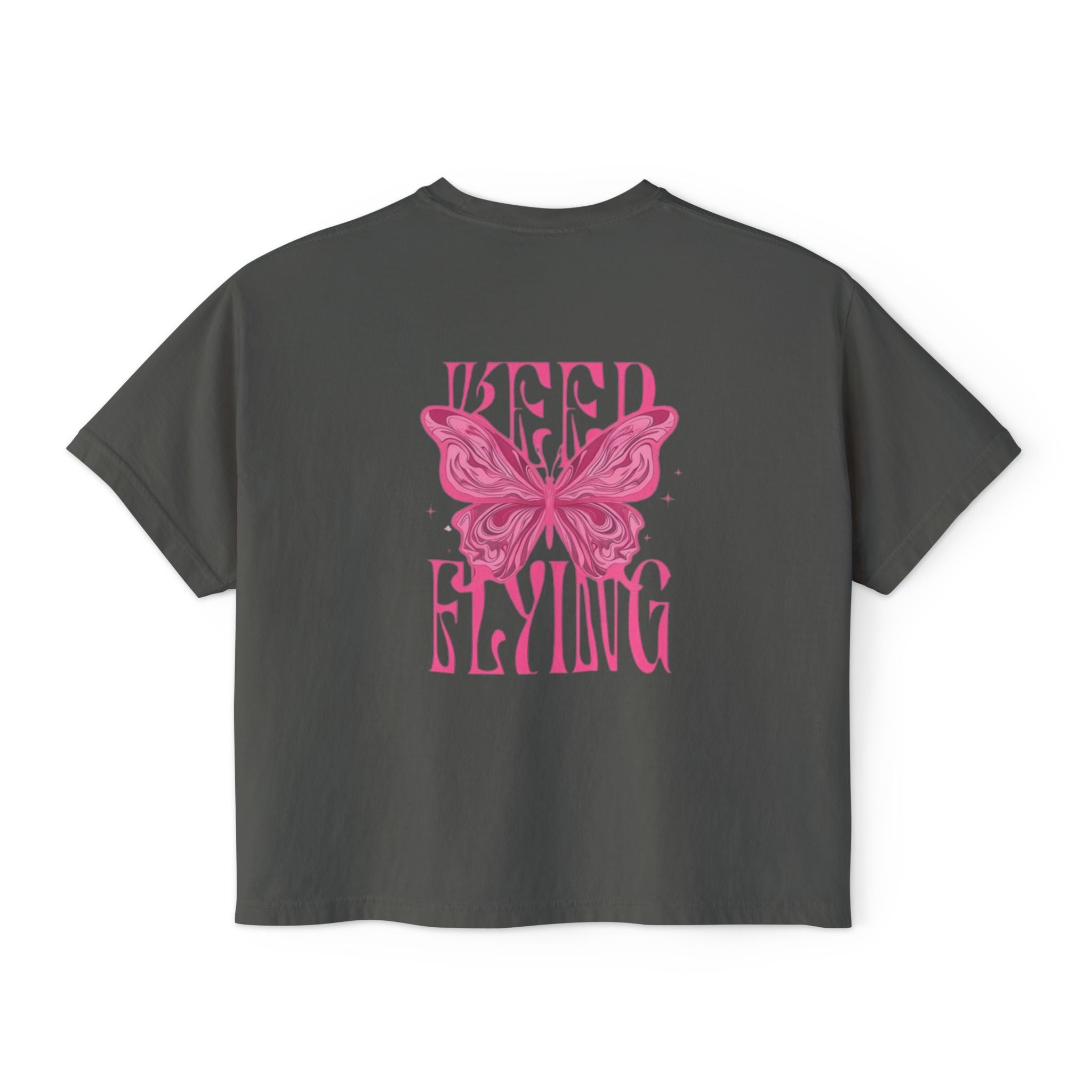 Keep Flying Butterfly Boxy Tee — Women's Inspirational Graphic T‑Shirt